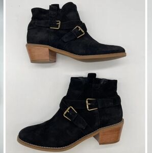 NIB Cole Haan Jensynn Black Suede Ankle Booties with Brown Heel Sz. 6.5